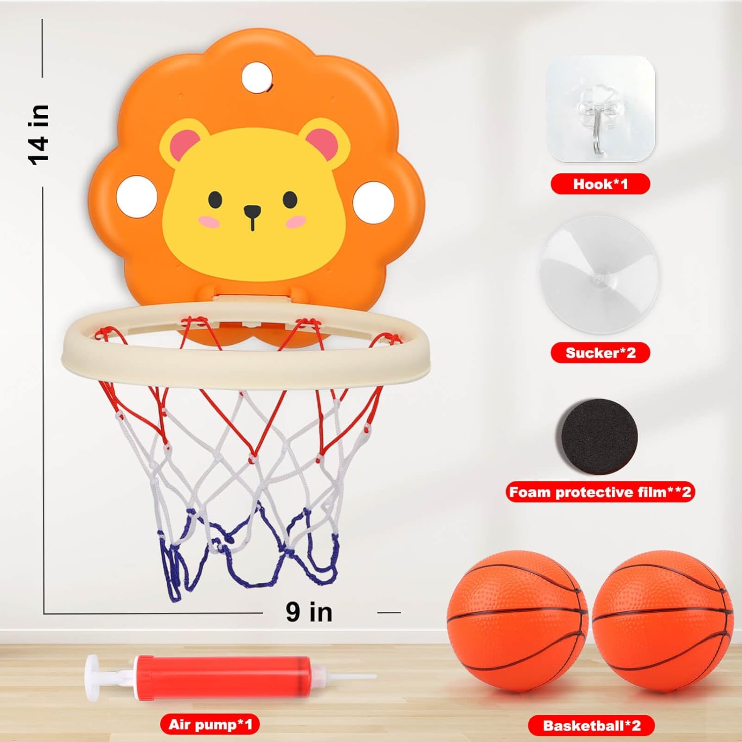 Fidtoy Children Fun Lion Basketball Playset – Adjustable Wall Mounted Basketball Hoop Toy for Kids Indoor Outdoor Sports Play