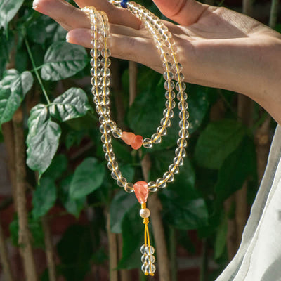 Buddha Stones 108 Mala Beads 925 Sterling Silver Natural Citrine Red Agate White Jade Prosperity Charm Bracelet Mala Bracelet BS 14