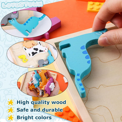 Fidtoy 3D Assembling Puzzle Board Random Design, Wooden Farm Animal Puzzle Board, Number Matching Fine Motor Learning Toy for Kids