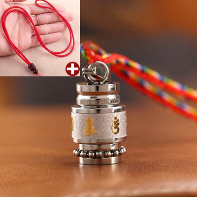 Buddha Stones Tibet Om Mani Padme Hum Shurangama Mantra Titanium Steel Wisdom Amulet Necklace Pendant Necklaces & Pendants BS 1.2cm*1.8cm Silver Red String