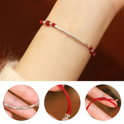 Buddha Stones 925 Sterling Silver Bamboo White Agate Red Agate Bead Protection String Braided Bracelet Bracelet BS 7