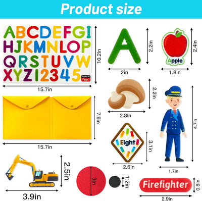PENGFULL Ensemble de 5 pièces d'apprentissage en feutre, lettres de l'alphabet, fruits et légumes, chiffres, métiers de la communauté, transports, pour tableau en feutre, pour tout-petits, maternelle et préscolaire