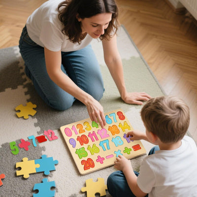 Fidtoy 3D Wooden Number Learning Board 0-20 Montessori Math Puzzle for Toddlers Number Counting Shape Recognition Toy