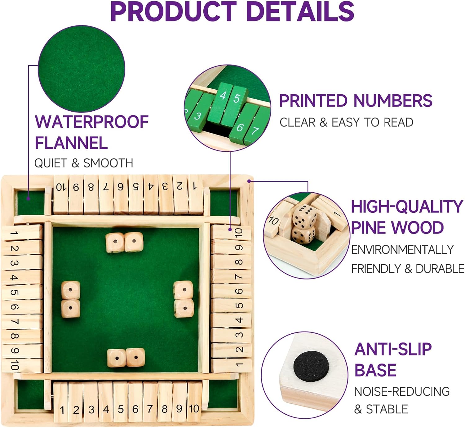 Fidtoy Wooden Number Dice Game for Kids 3+ Math Learning Toy