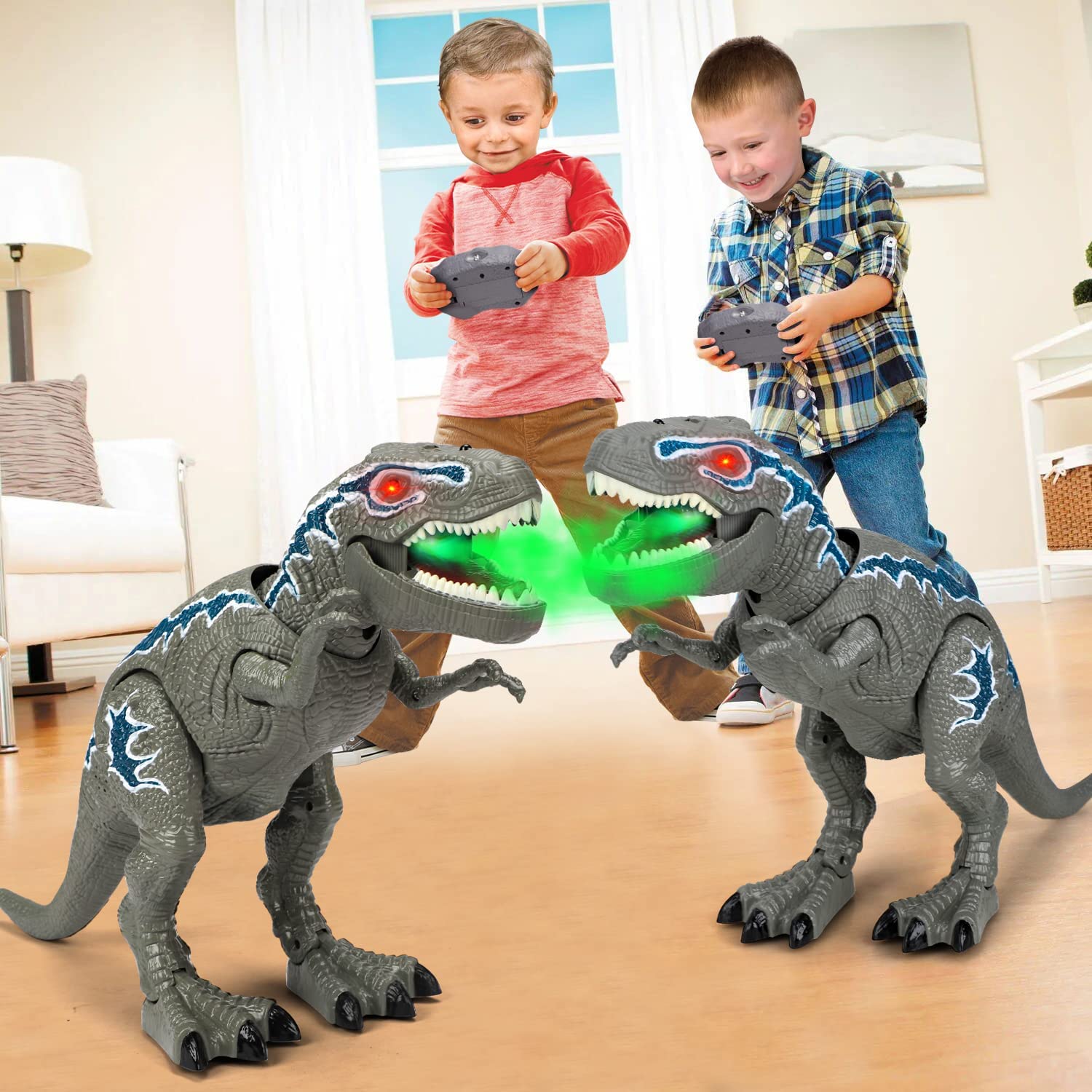 Juguete de dinosaurio T-Rex con control remoto Fidtoy y pulverizador de niebla para niños