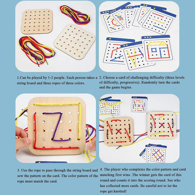 Mont-essori Wooden Shoelaces Toys, Early Education Headbreaker Set, Fine Motor Skills Toys, Travel Set, Sewing Kit for Early Childhood Toys