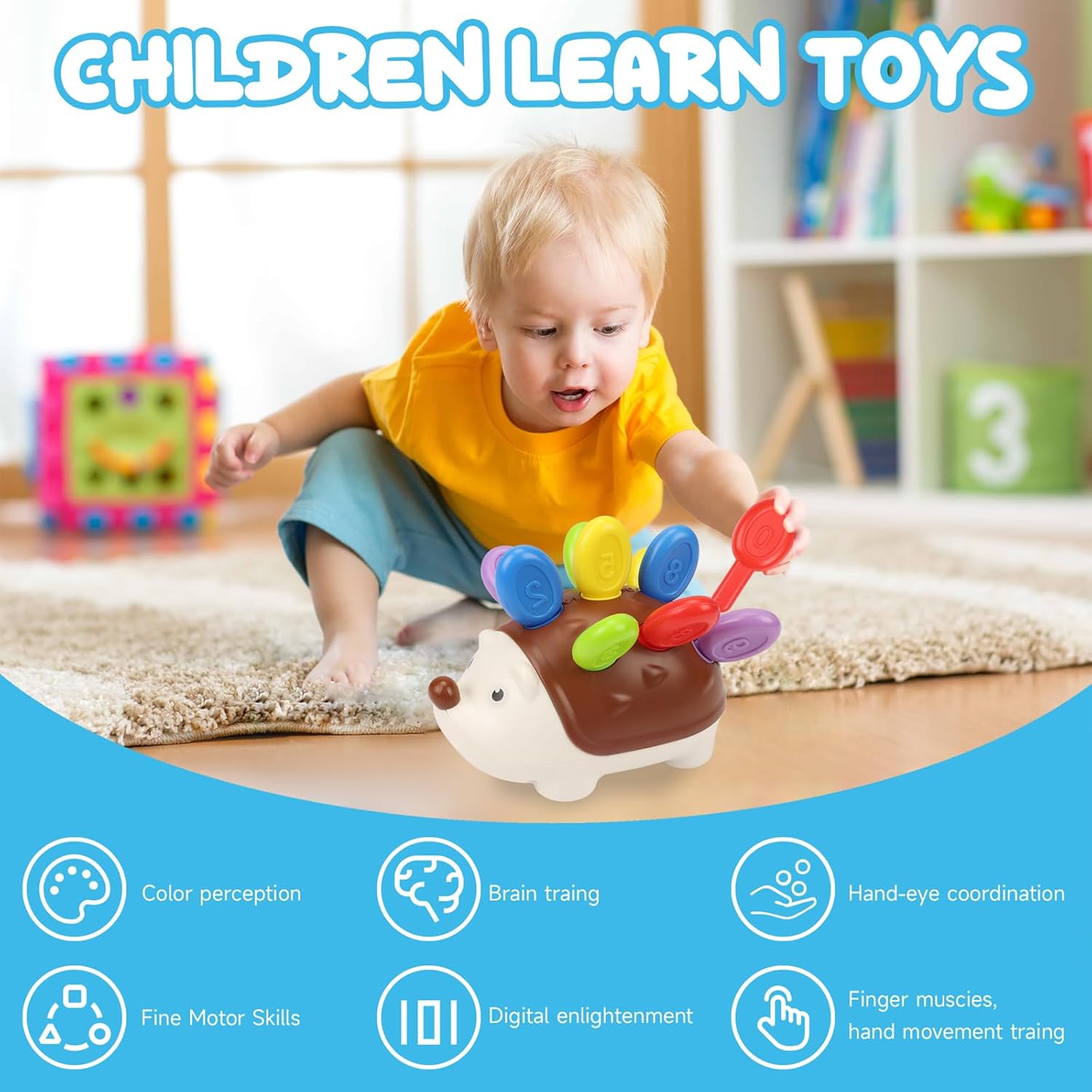Fidtoy Montessori Hérisson jouet de motricité fine pour tout-petits – Jouet d'apprentissage pour le tri des couleurs et le comptage