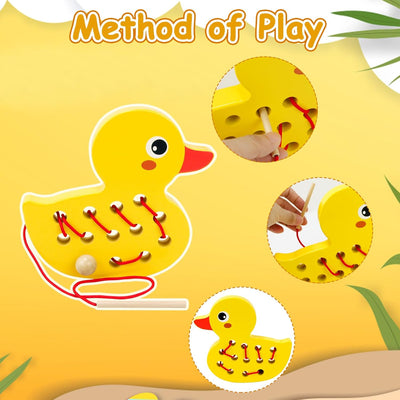 Fidtoy Wooden Lacing Toy Montessori Threading Toy for Toddlers Fine Motor Skills Apple Caterpillar Puzzle Travel Toy Educational Learning Toy Gift