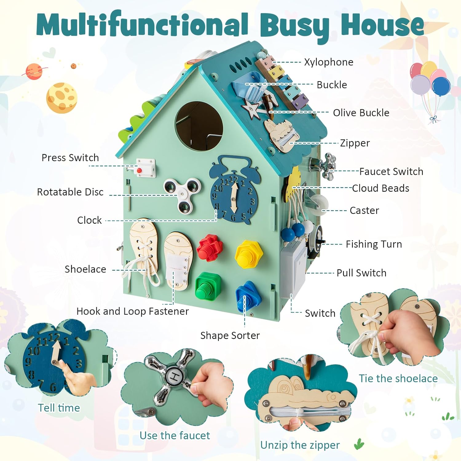 Fidtoy Multifunctional Busy Board House Montessori Toy