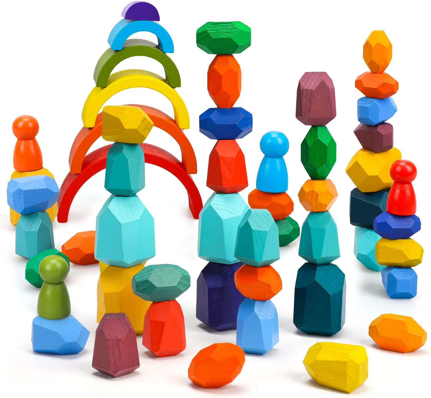 Fidtoy Wooden Rainbow Stacking Toy Set for Babies and Toddlers