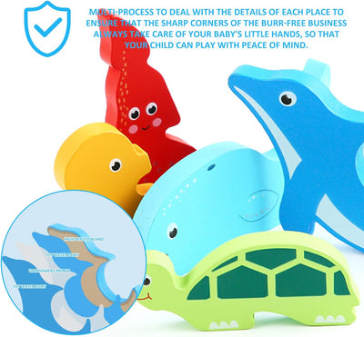 Fidtoy Tangram Animales Marinos – Rompecabezas 3D Montessori de Madera para Niños