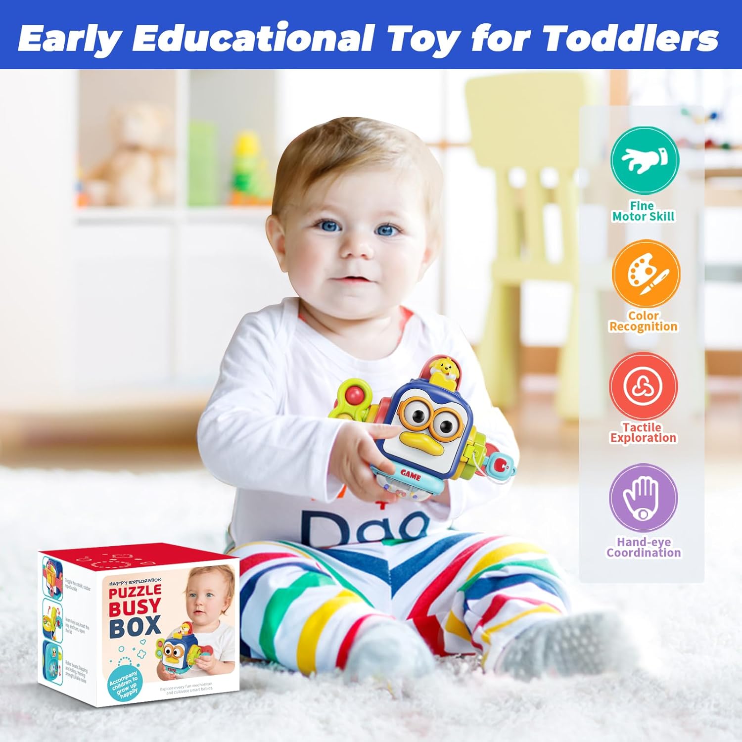 Cube d'activités Montessori Fidtoy pour bébés – Jouet sensoriel de voyage pour l'apprentissage de la motricité fine et le développement des tout-petos