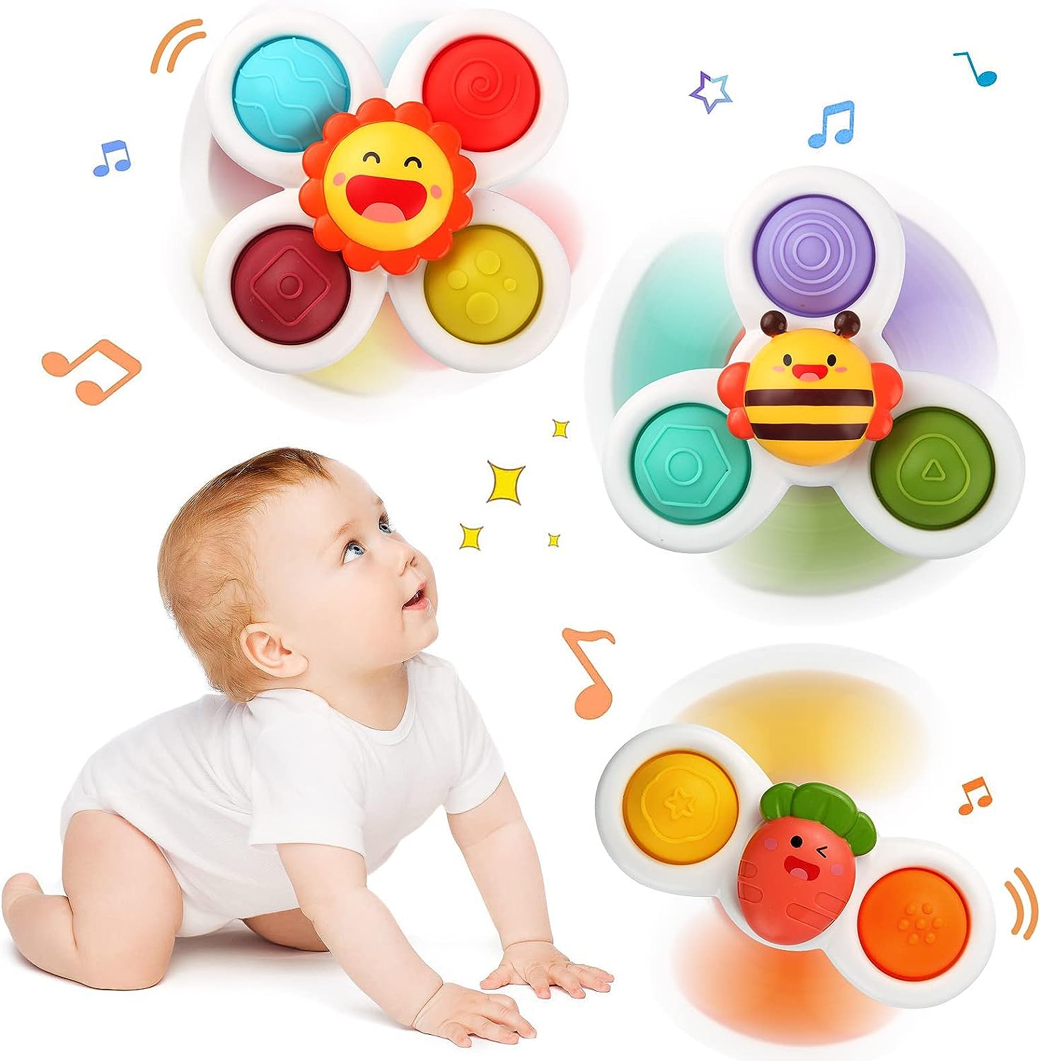 Fidtoy Baby Suction Cup Spinner 3 pieces Toy Pop It Sensory Bath Toy