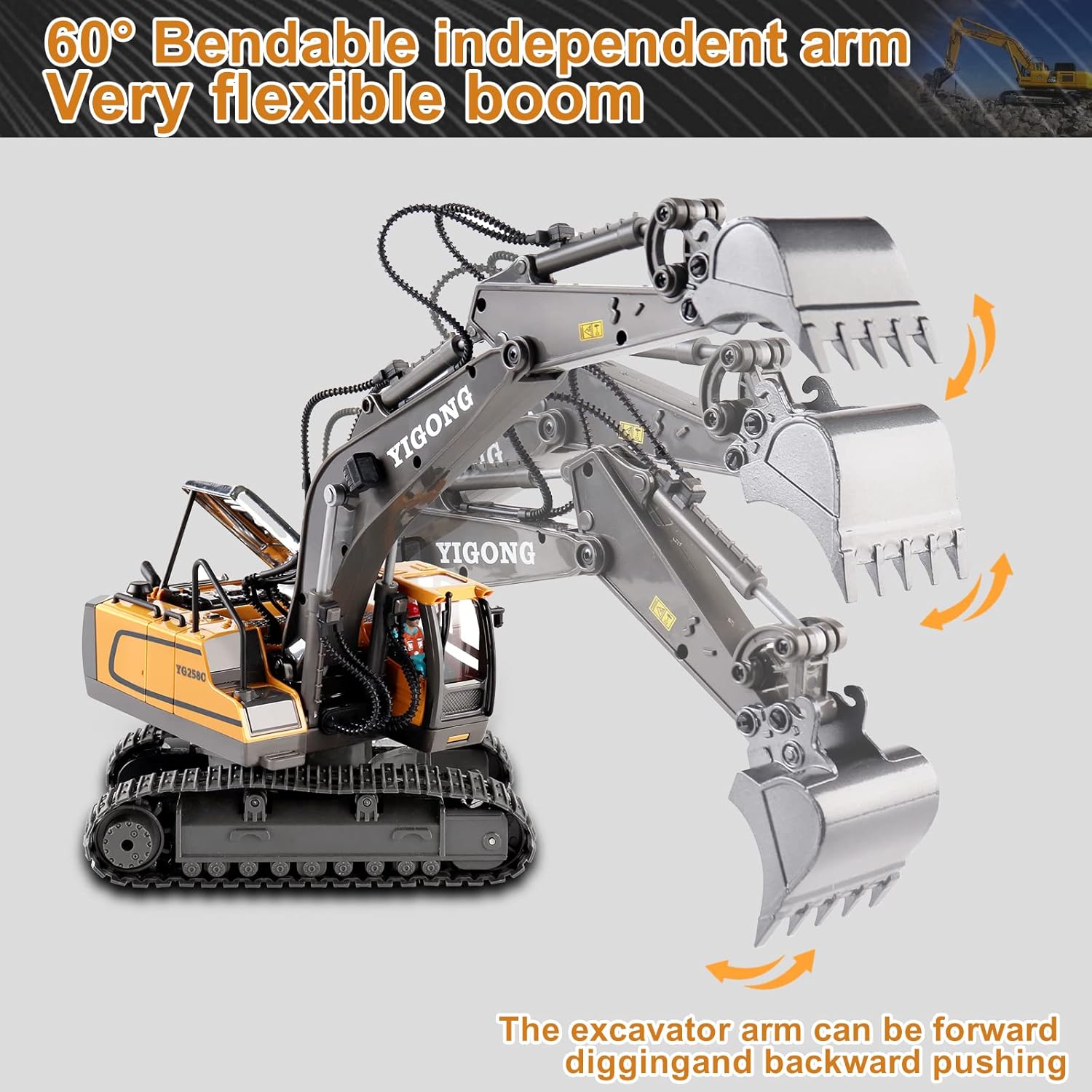 Fidtoy Excavadora de Juguete a Control Remoto, Camión de Construcción de 11 Canales con Pala Metálica, Luces y Sonido, Juguete STEM para Niños, Juego al Aire Libre