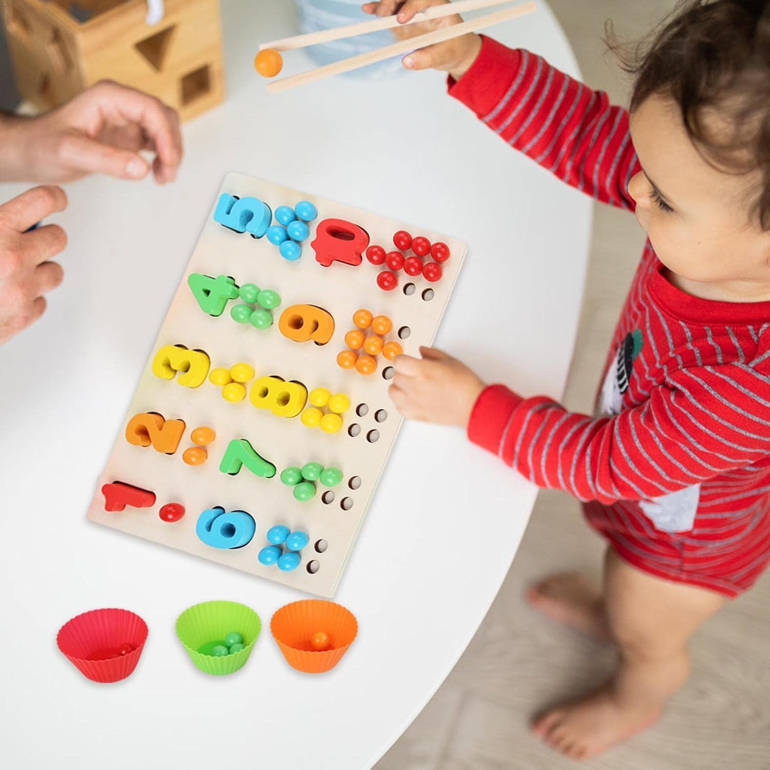 Wooden Board Beads Game - Safe Color Coding Puzzle | Montessori Wooden Toys, Brain Training Clip Beads, Chopsticks Beads Toys, Early Educational Puzzles for Christmas, Birthday Party Gift Generic