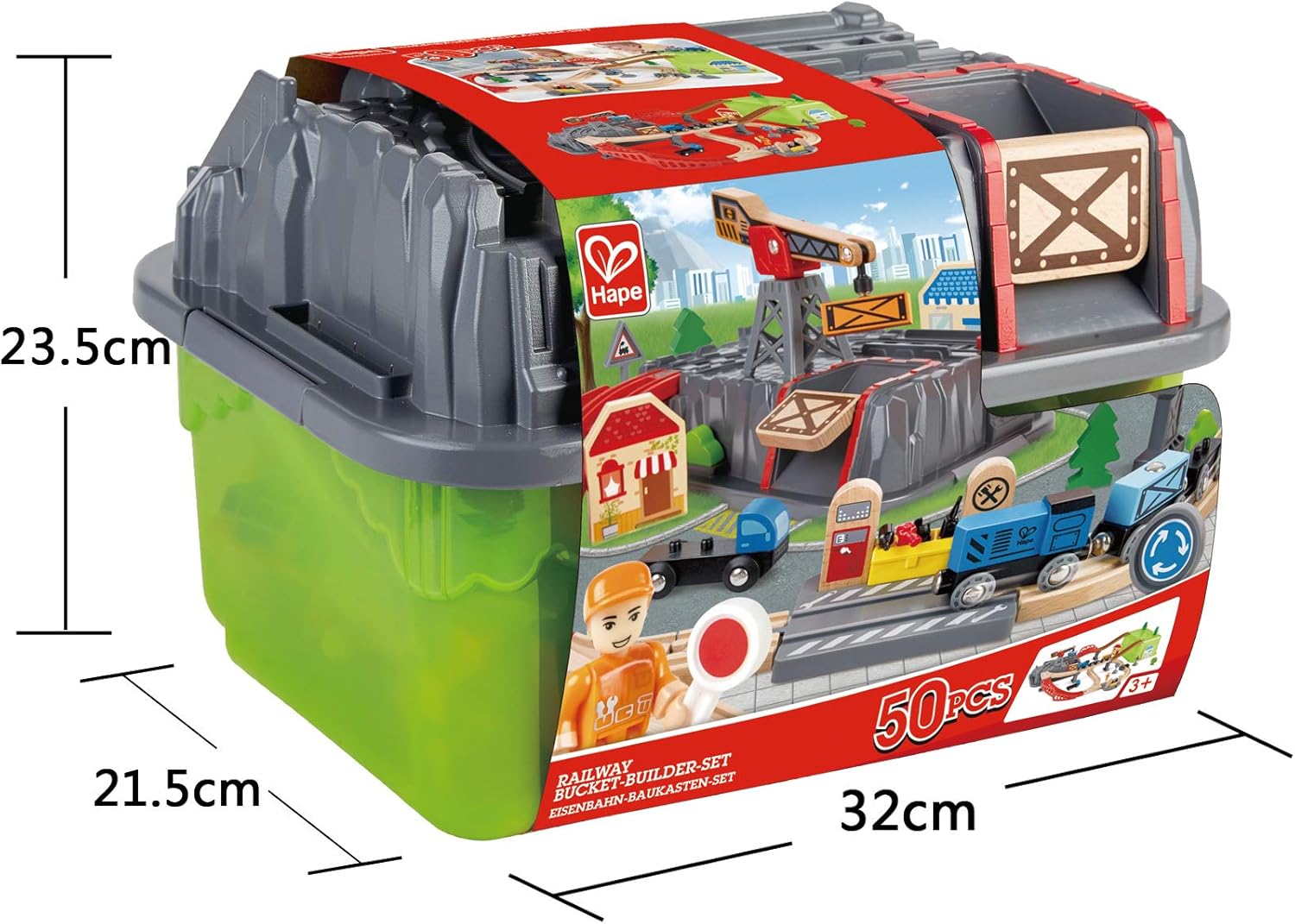 Fidtoy Juego de Tren de Construcción de Vías de Madera con Cubo, 50 Piezas