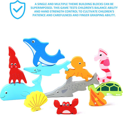 Fidtoy Tangram Animales Marinos – Rompecabezas 3D Montessori de Madera para Niños