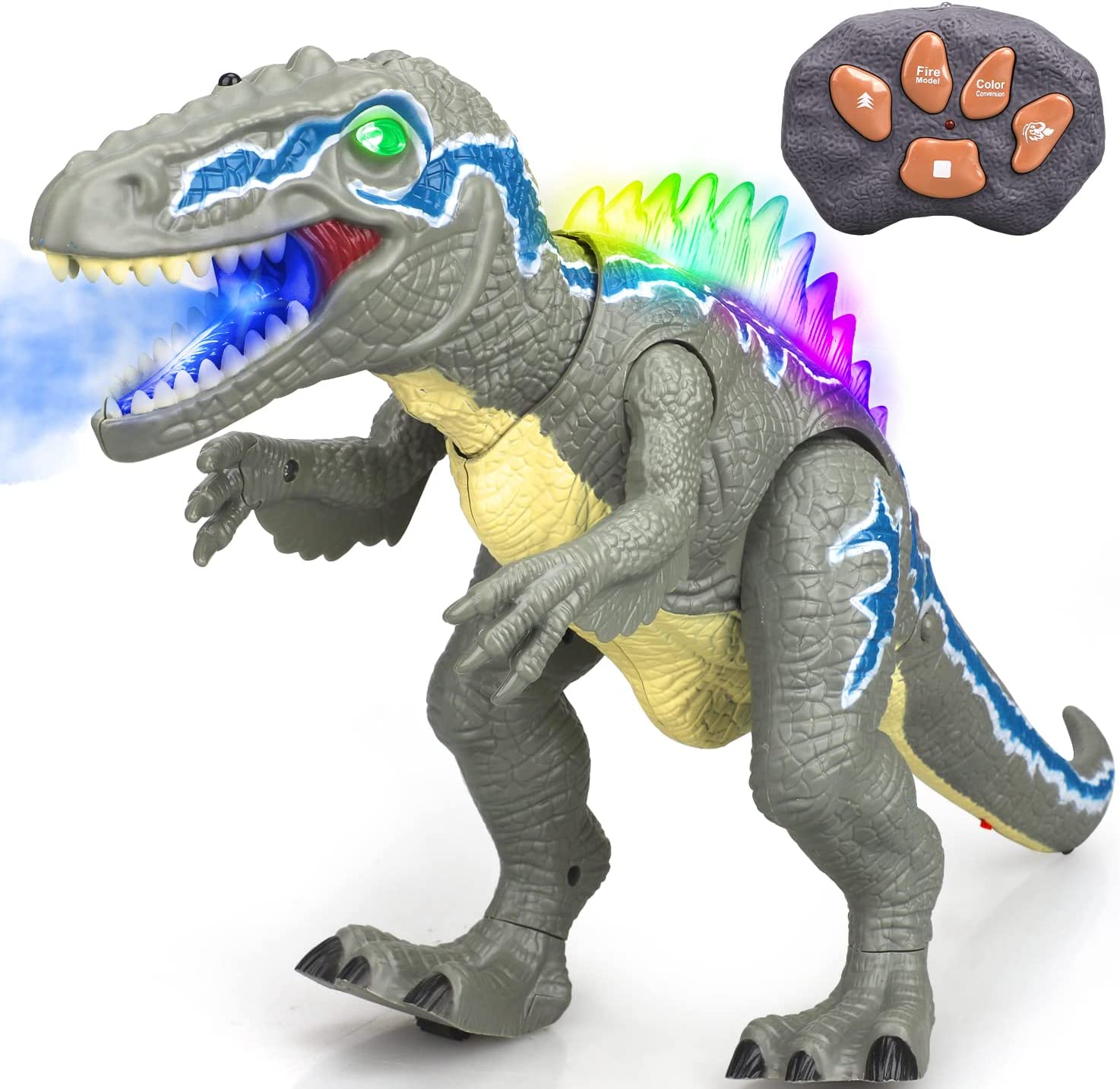 Fidtoy Juguete de dinosaurio con control remoto y pulverizador de niebla para niños