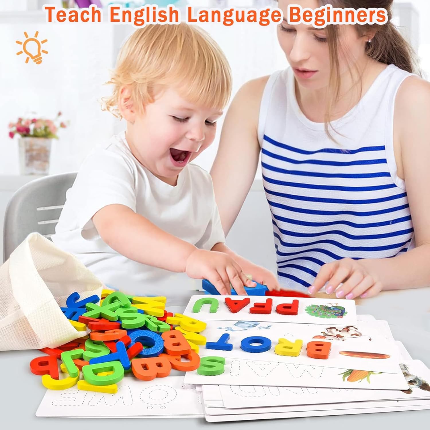Fidtoy Wooden Alphabet Spelling Game Set for Kids Learning