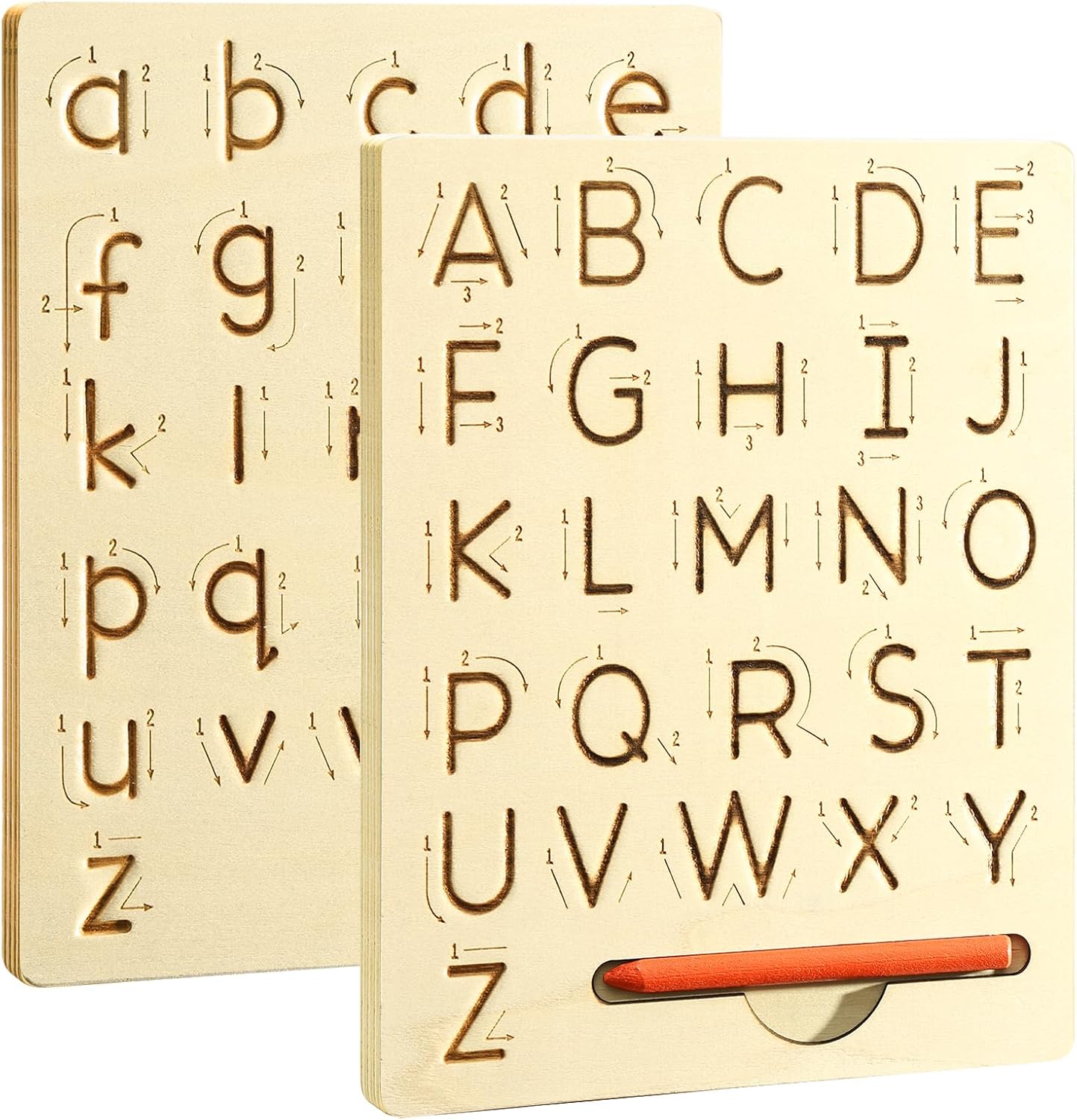 Fidtoy Montessori Double-Sided Alphabet Tracing Board for Kids Wooden Uppercase Lowercase Letter Writing Practice Toy Age 2-6