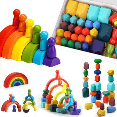 Fidtoy Wooden Rainbow Stacking Toy Set for Babies and Toddlers