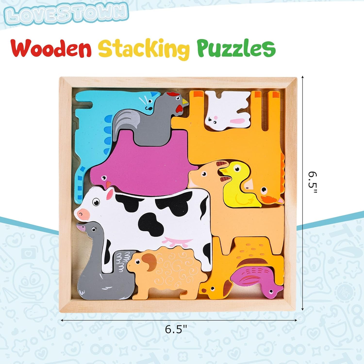 Fidtoy Farm Animal Tangram – Montessori Wooden Puzzle for Toddlers