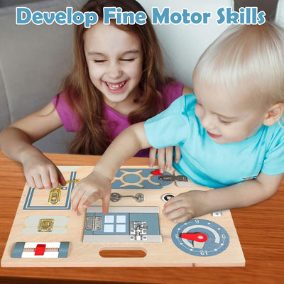 Smartwo Double-Sided Montessori Busy Board for Toddlers 3-5, Train Babies Fine Motor Skills, Toddler Boy Toy of Sensory Activity Board, Wooden Busy Board for 3+ Year Old Kids Birthday Gift