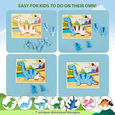 Fidtoy Dinosaur Wooden Puzzle Set for Kids Early Learning Toy