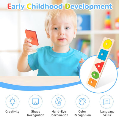QESSUVNC Wooden Shape Sorting Game for Toddlers, Montessori Peg Puzzle, Geometric Shapes, 1-3 Years