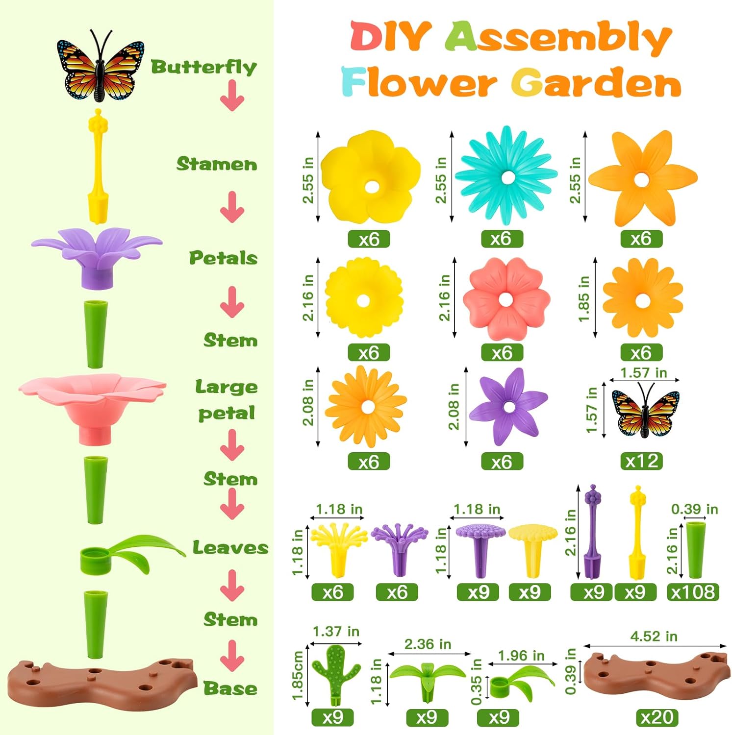 Fidtoy Flower Garden Building Toy Set for Kids 272 PCS Creative STEM Construction Flowers Toy