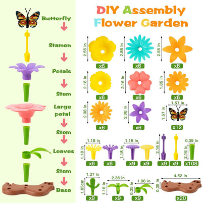 Fidtoy Flower Garden Building Toy Set for Kids 272 PCS Creative STEM Construction Flowers Toy
