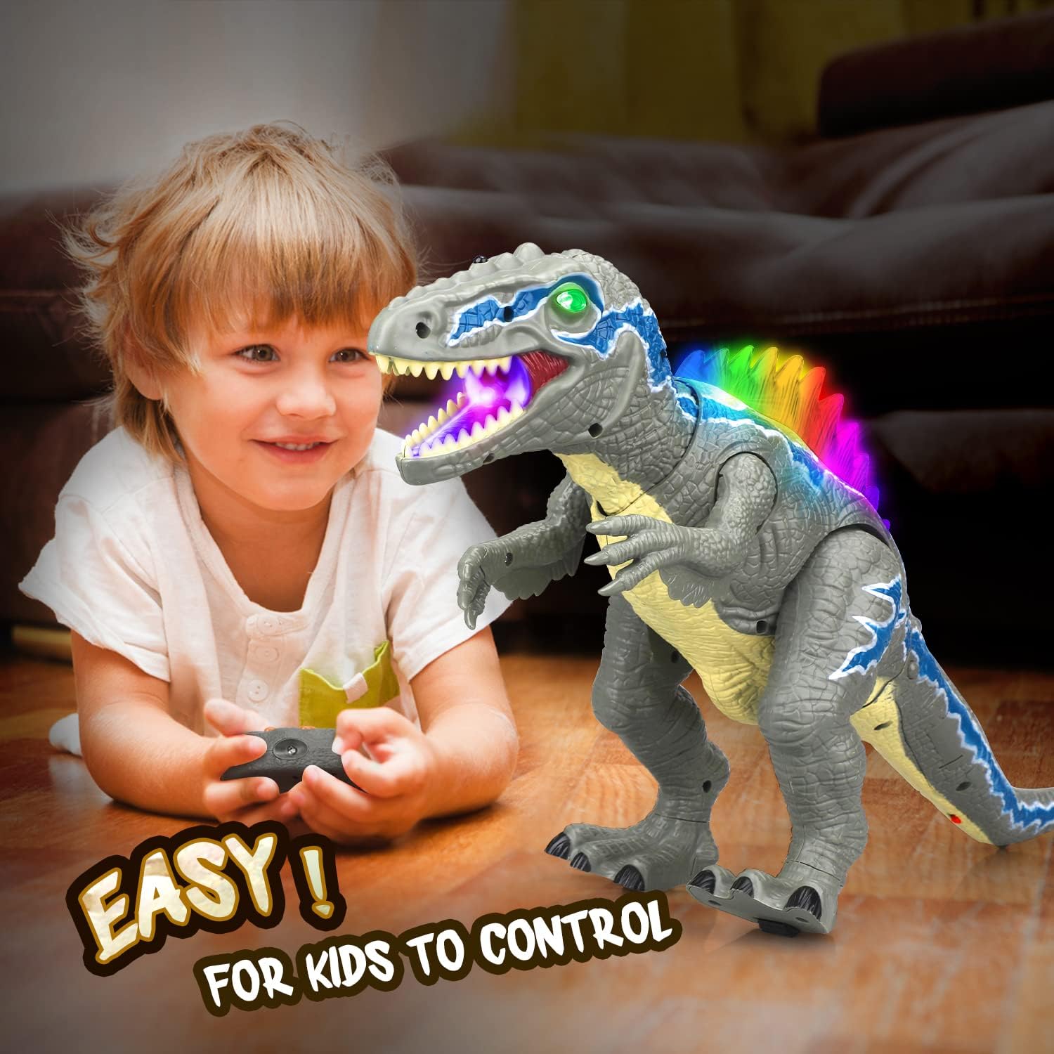 Fidtoy Remote Control Dinosaur Toy with Mist Spray for Kids