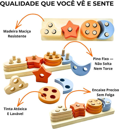 Columna clasificadora de formas de madera de estrella y media luna - 299