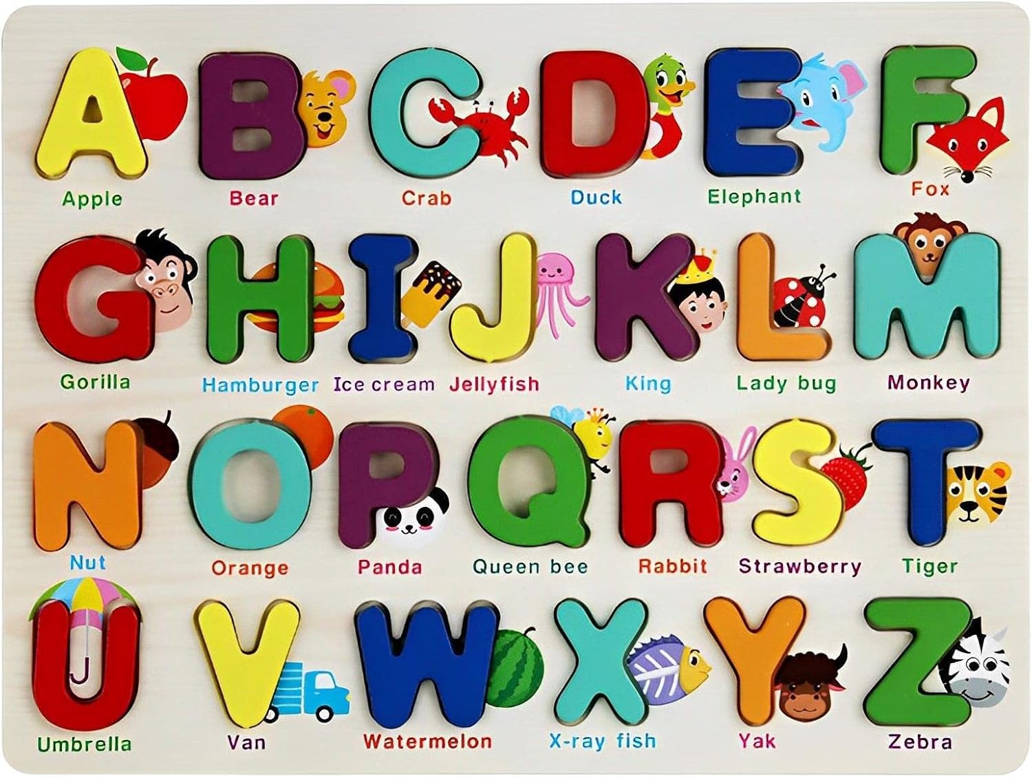 Fidtoy ABC Uppercase 3D Learning Wooden Board for Toddlers, Wooden Alphabet Puzzle Board, Preschool Letter Recognition and Fine Motor Learning Toy Age 2–5