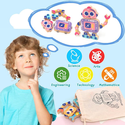 Juguete de construcción de robot de madera Fidtoy, juego de encastre para niños