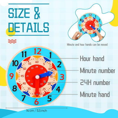 Fidtoy Montessori Wooden Learning Clock – Toddler Educational Toy for Time & Independence