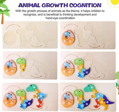 Fidtoy Puzzle 3D cognitif de croissance animale - Animaux aléatoires, Puzzle de croissance animale en bois avec pièces numérotées, Jouet d'apprentissage Montessori sur la nature pour enfants