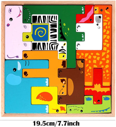 Fidtoy Wooden Animal Creative Challenge Puzzle Board for Kids | 13-Piece Animal Shape Matching Puzzle, Geometric Sorting, Stacking Blocks, Fine Motor & Problem-Solving Toy Age 2-6