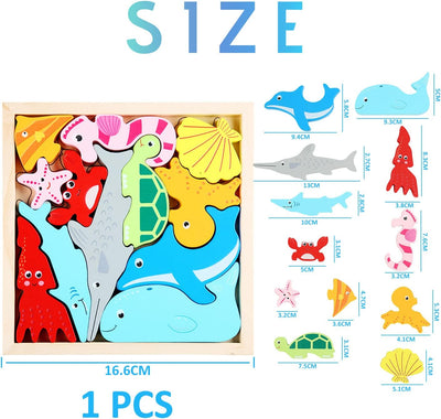 Fidtoy Tangram Animales Marinos – Rompecabezas 3D Montessori de Madera para Niños
