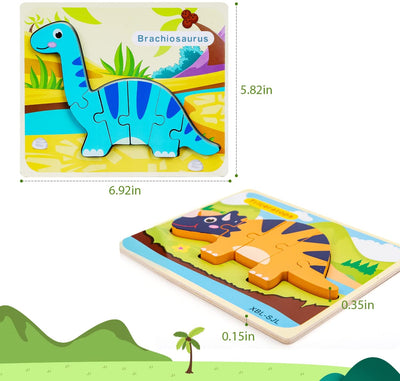 Fidtoy Dinosaur Wooden Puzzle Set for Kids Early Learning Toy