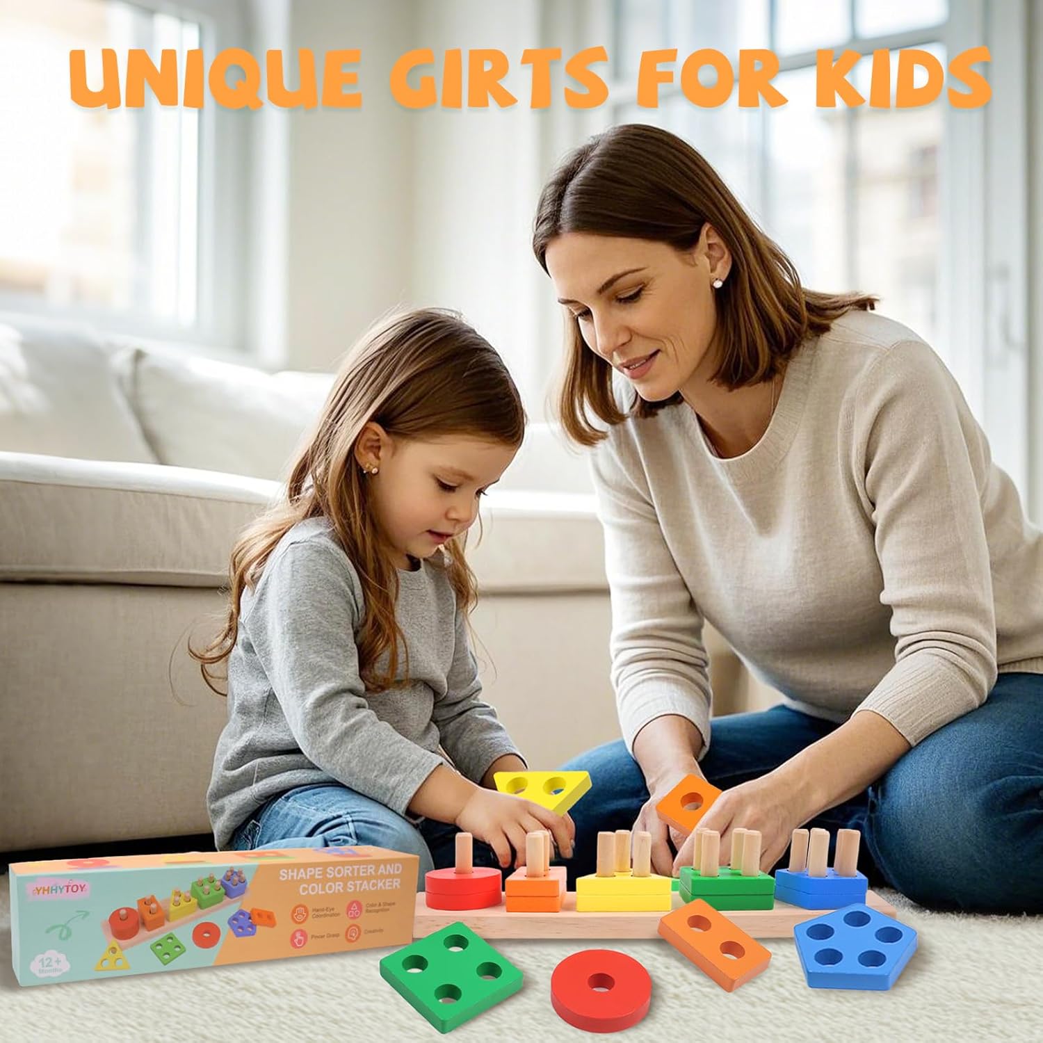Fidtoy Wooden Shape Sorter Puzzle Learning Toy for Toddlers