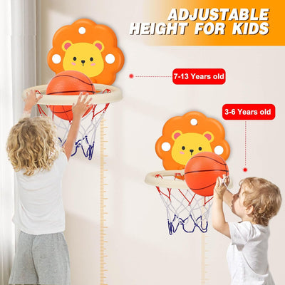 Fidtoy Children Fun Lion Basketball Playset – Adjustable Wall Mounted Basketball Hoop Toy for Kids Indoor Outdoor Sports Play