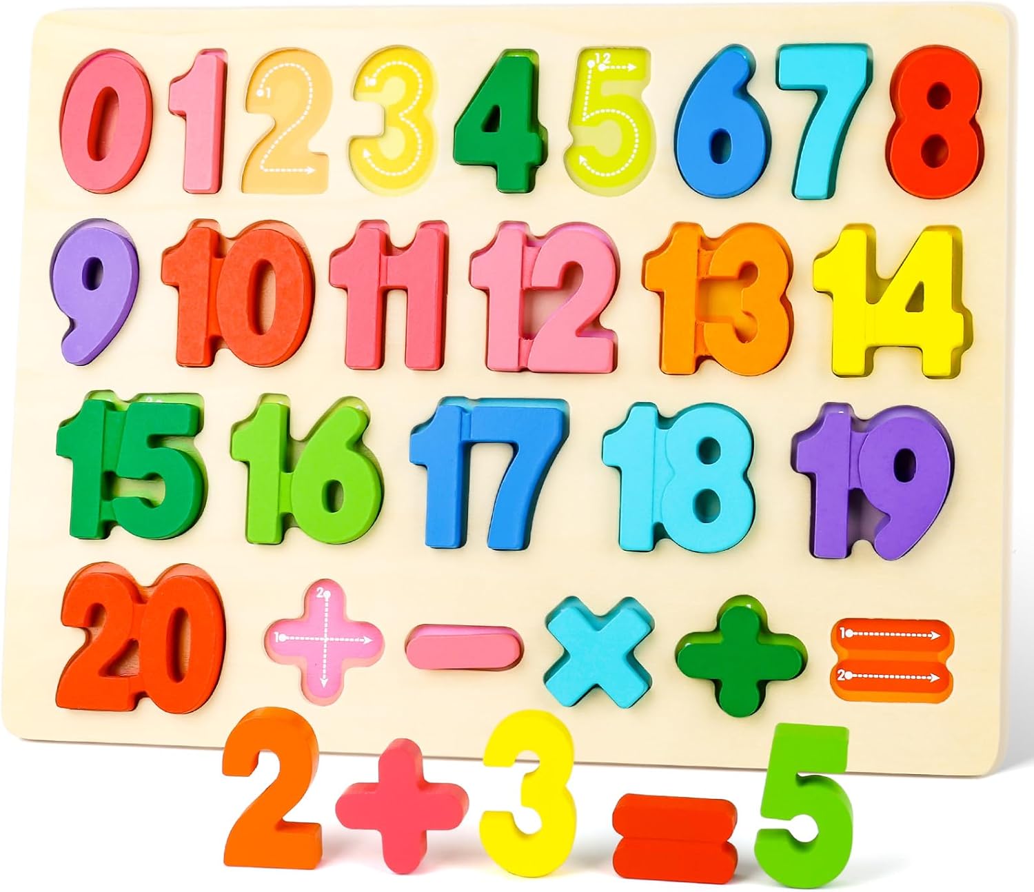 Fidtoy 3D Wooden Number Learning Board 0-20 Montessori Math Puzzle for Toddlers Number Counting Shape Recognition Toy