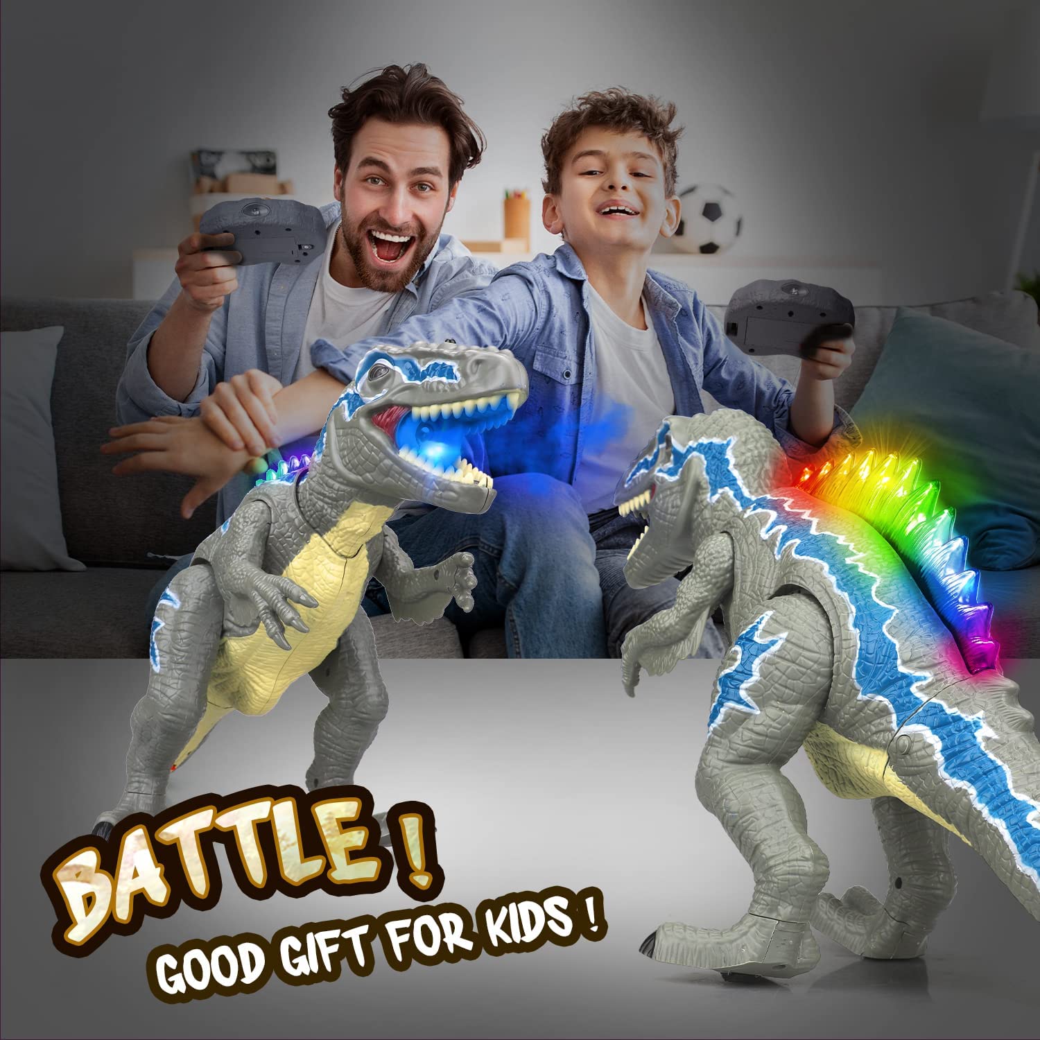 Fidtoy Juguete de dinosaurio con control remoto y pulverizador de niebla para niños