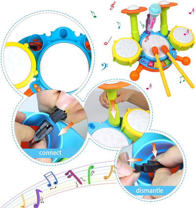 Fidtoy Kids Drum Set with Microphone for Toddlers – Musical Instrument Toy with Lights, Sounds & Interactive Learning