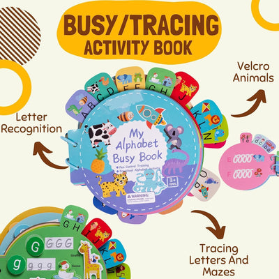 Livre d'activités Be2BeKidz pour l'apprentissage de l'alphabet pour les tout-petits 1-3 ans | Livre d'activités Montessori ABC pour enfants | Jouet éducatif de style Babybus pour l'apprentissage préscolaire et le développement de la motricité fine