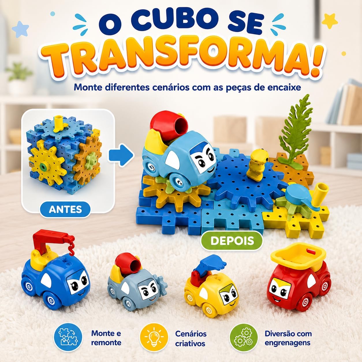 Fidtoy – Jouet de Construction d'Engrenages pour Enfants, 18 Pièces – Ensemble de Construction Interactif à Engrenages Rotatifs pour l'Apprentissage des STIM, la Construction Créative et le Développement de la Motricité Fine, pour les 3 Ans et Plus