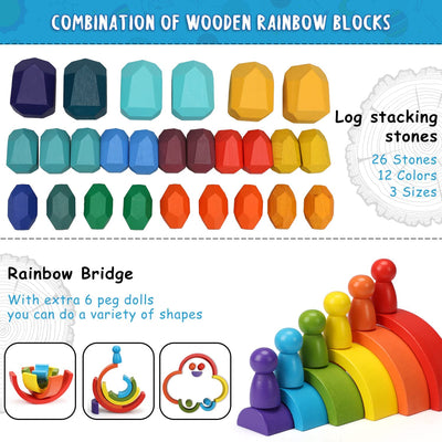 Fidtoy Wooden Rainbow Stacking Toy Set for Babies and Toddlers