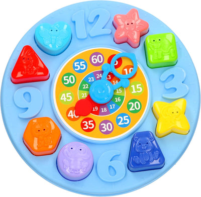 Fidtoy Teach Time Learning Clock Toy for Kids, Plastic Manual Time-Telling Clock with Number Learning and Shape Sorting Activity, 10.24 Inch Educational Toy