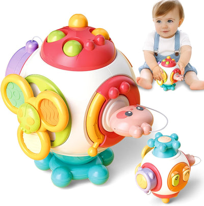 Fidtoy 6-in-1 Busy Catch Ball Activity Cube for Toddlers, Montessori Sensory Busy Cube with Switches, Plug, Rabbit Key, Fidget Spinner and Fine Motor Activities Age 18M+